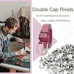 200Sets 8mm Round Double Caps Rivets, Leather