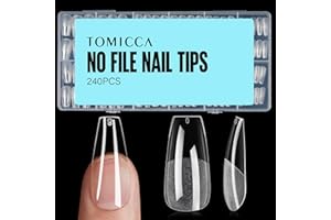 TOMICCA Medium Coffin Nail Tips, 240Pcs Half Matte Soft Gel Nail Tips, 12 Sizes Acrylic False Nail Tips, Nail Extension Tips for Beginner and Professional Home Diy