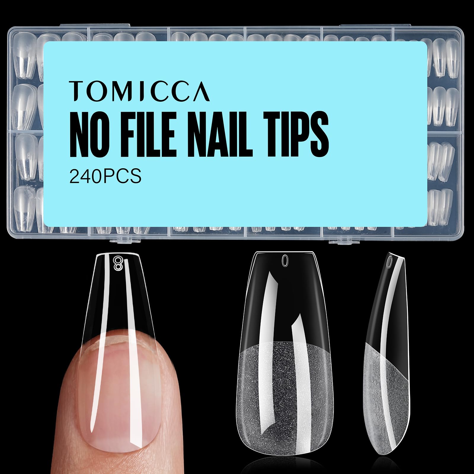 TOMICCA Medium Coffin Nail Tips, 240Pcs Half Matte Soft Acrylic Nail Tips, 12 Sizes Acrylic False Nail Tips, Nail Extension Tips for Beginner and Professional Home Diy