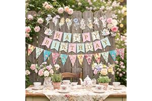 LaVenty Tea Party Birthday Banner Garland Tea Time Birthday Decorations for Bridal Baby Shower Birthday Wedding Party Supplie