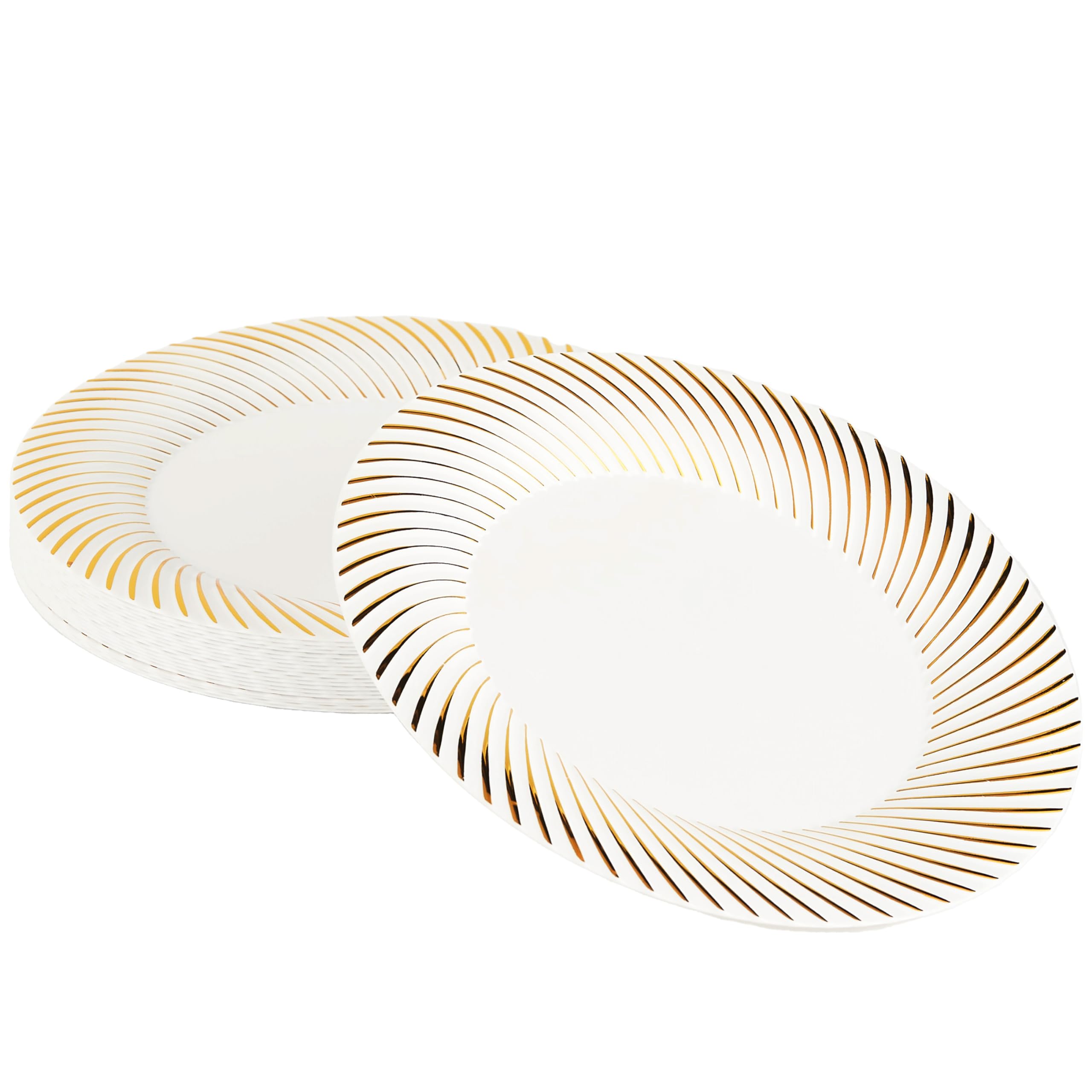 MATANA 20 Premium White Plastic Dinner Plates with Gold Rim, 25cm / 9.8 Inch - Elegant & Reusable Party Plates for Weddings, Birthdays, Picnic, BBQ, Parties — image 1