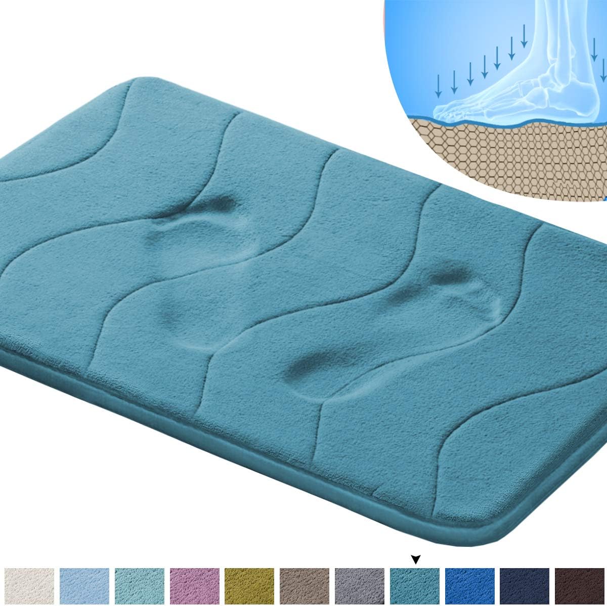 Memory Foam Coral Fleece Non Slip Bathroom Mat, Super Soft Microfiber Bath Mat Machine Washable Bath Rugs Super Absorbent Thick and Durable Bath Rugs 17W X 24L Inches (Gray Waved Pattern): Home & Kitchen