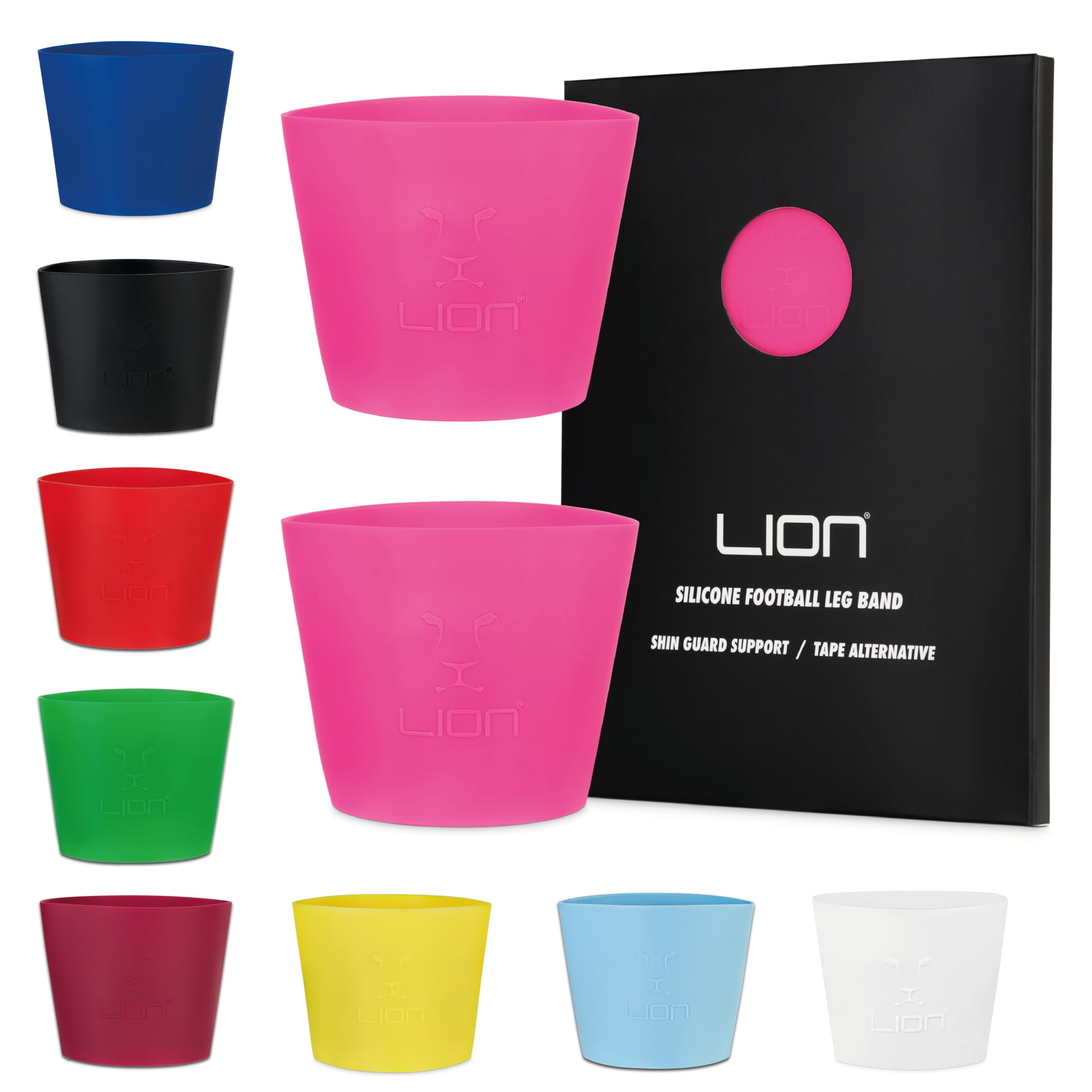 Silicone Football Leg Bands For Adults & Kids - The Tape Alternative To Hold Shin Pads In Place To Match Your Kit (Neon Pink)