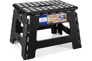ACKO Folding Step Stool 9 Inch Step Stool 300 lb Capacity Plastic Foldable Step Stools for Kids and Adults, Folding Stool Suitable for Kitchen, Stepping Stool with Handle Black Small Step Stool 1PC
