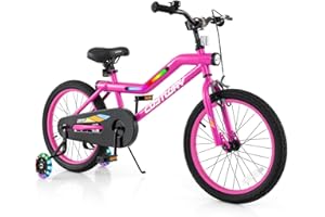COSTWAY 16”/18” Lighted Kids Bike, Children Sport Bicycle with LED Light-up Frame, Adjustable Saddle, Training Wheels, Handbr