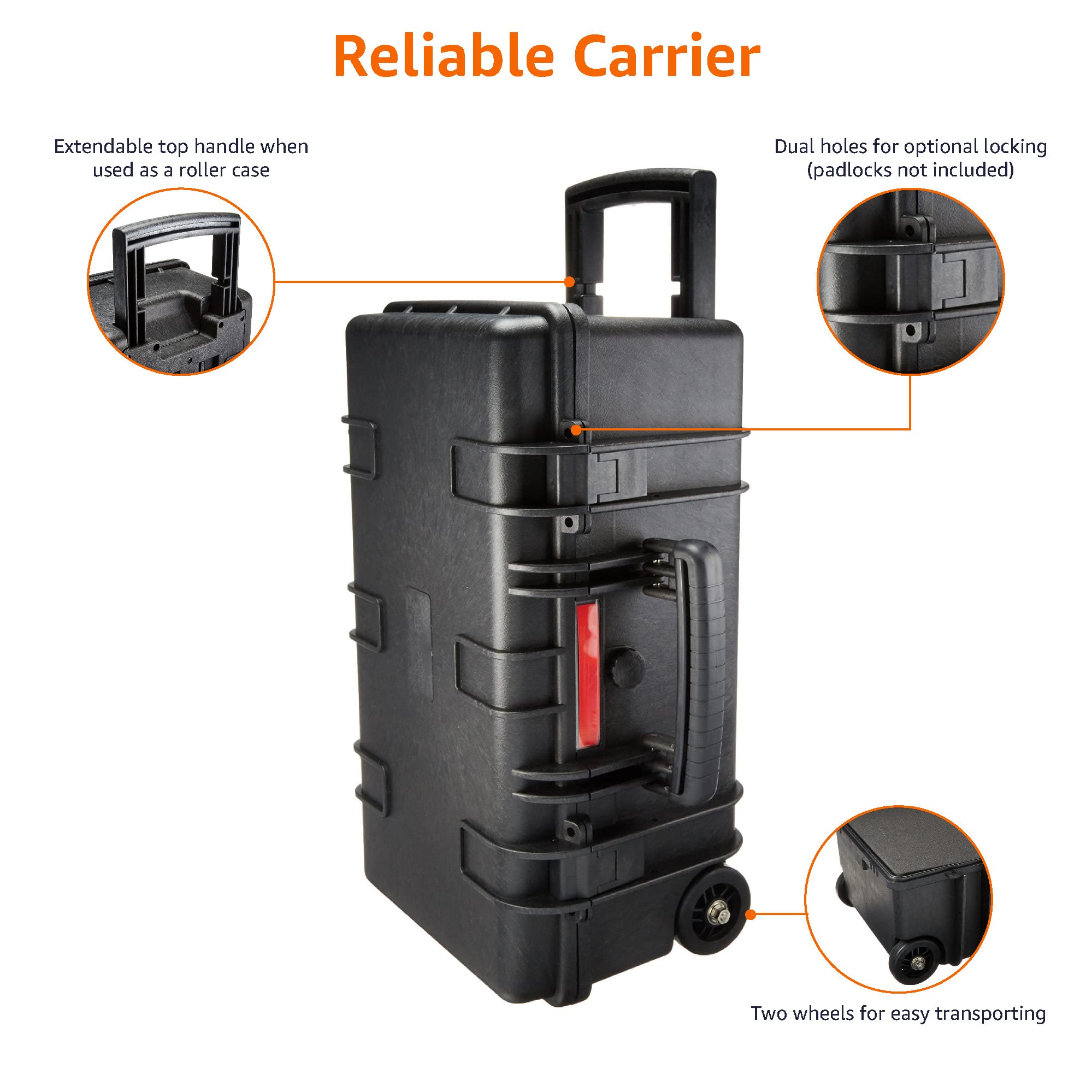 Amazon Basics Hard Camera Case with Wheels, Large, Black, Solid, 22