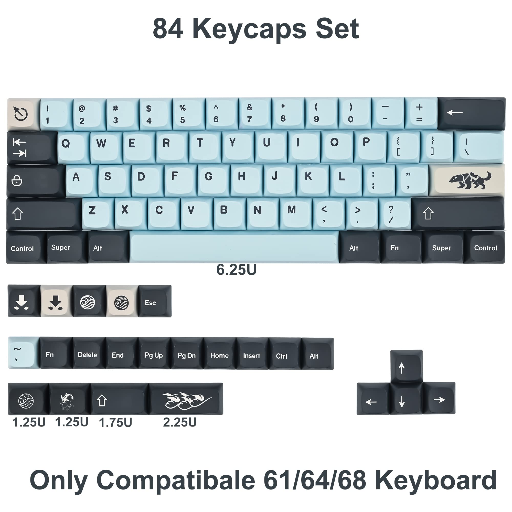 Mua Fogruaden PBT Keycaps 60 Percent, 84 Key Dye-Sublimation Mizu ...