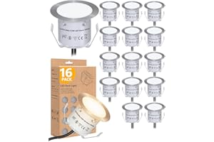 HIBOITEC Recessed LED Deck Light Kits(16Pack), 12V Low Voltage Landscape Lighting IP67 Waterproof Outdoor Step Stair Lights Warm White Deck Lighting for Garden Yard Steps Stair Patio Floor Decoration