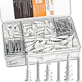 INCLY 3 Size 310PCS #6 & #8 Self Drilling Drywall Anchors Kit, 155 Plastic Dry Wall Anchors and 155 Screws Assortment for Hea