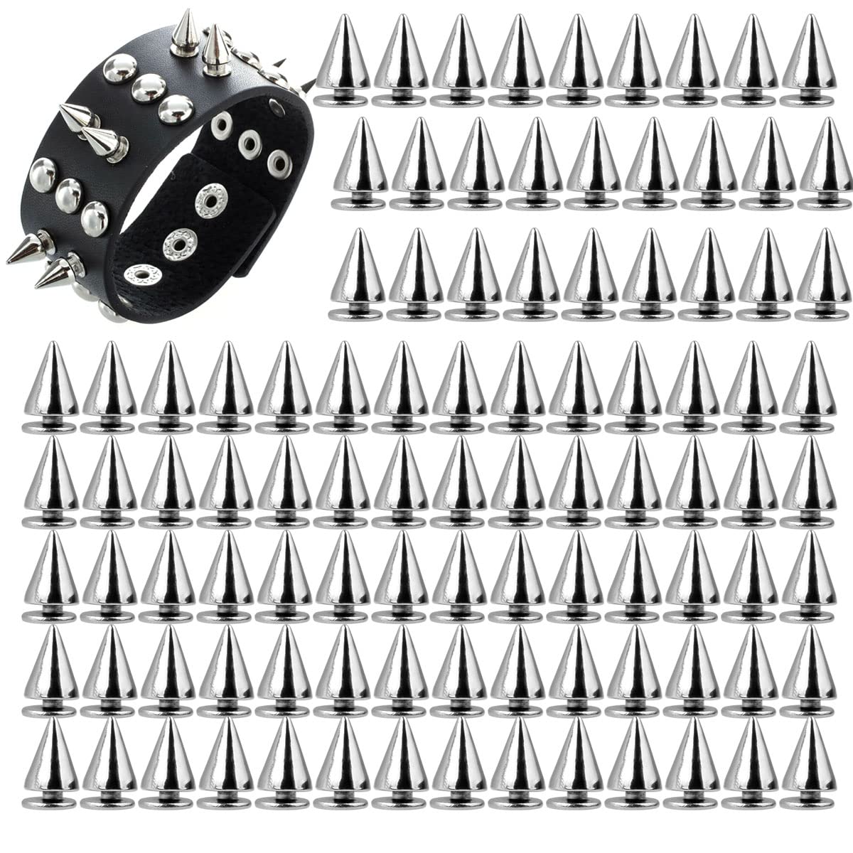 300 Pcs Silver Cone Studs, Cone Spikes Screwback Studs Metal Spikes Punk Studs for Clothing, Jacket Studs, DIY Leather Craft by HNBun 7x10mm