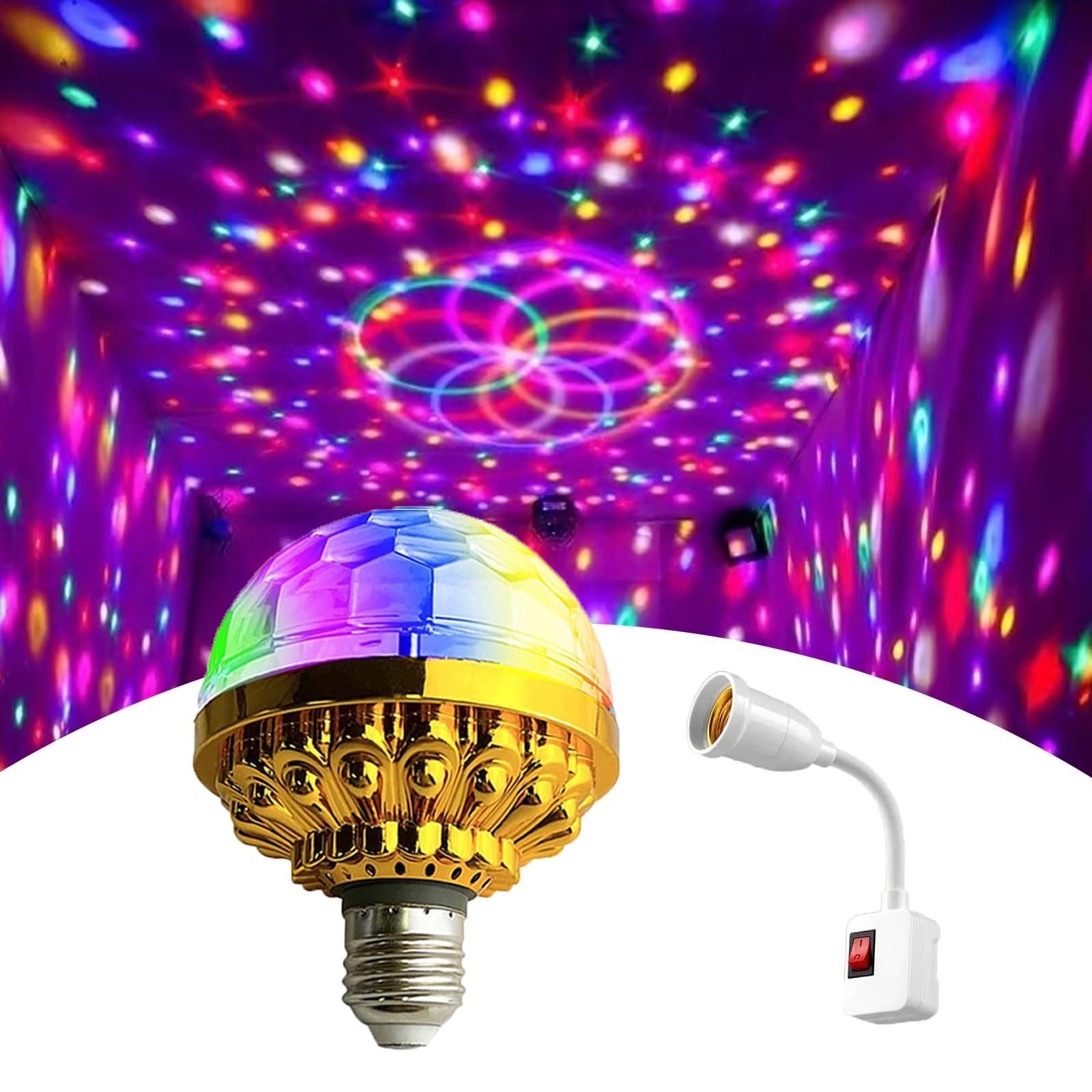 Disco Light Bulb Plug in Disco Ball Light Disco Lights for Parties Party Lights Indoor Disco Flashing Lights Rotating Disco Ball Lights Magic Ball LED for Party Decorations (Ball Lamp+UK Plug)