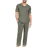 EA'S SECRET Mens Pajamas Set Short Sleeve Sleepwear 100% Cotton Nightwear Soft Comfy Pjs Sleep Set With Pocket
