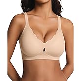 habibee Jelly Bra for Women No Underwire Push Up Scalloped Lace Bra Supportive Wireless Seamless Bras Full Coverage Bralettes