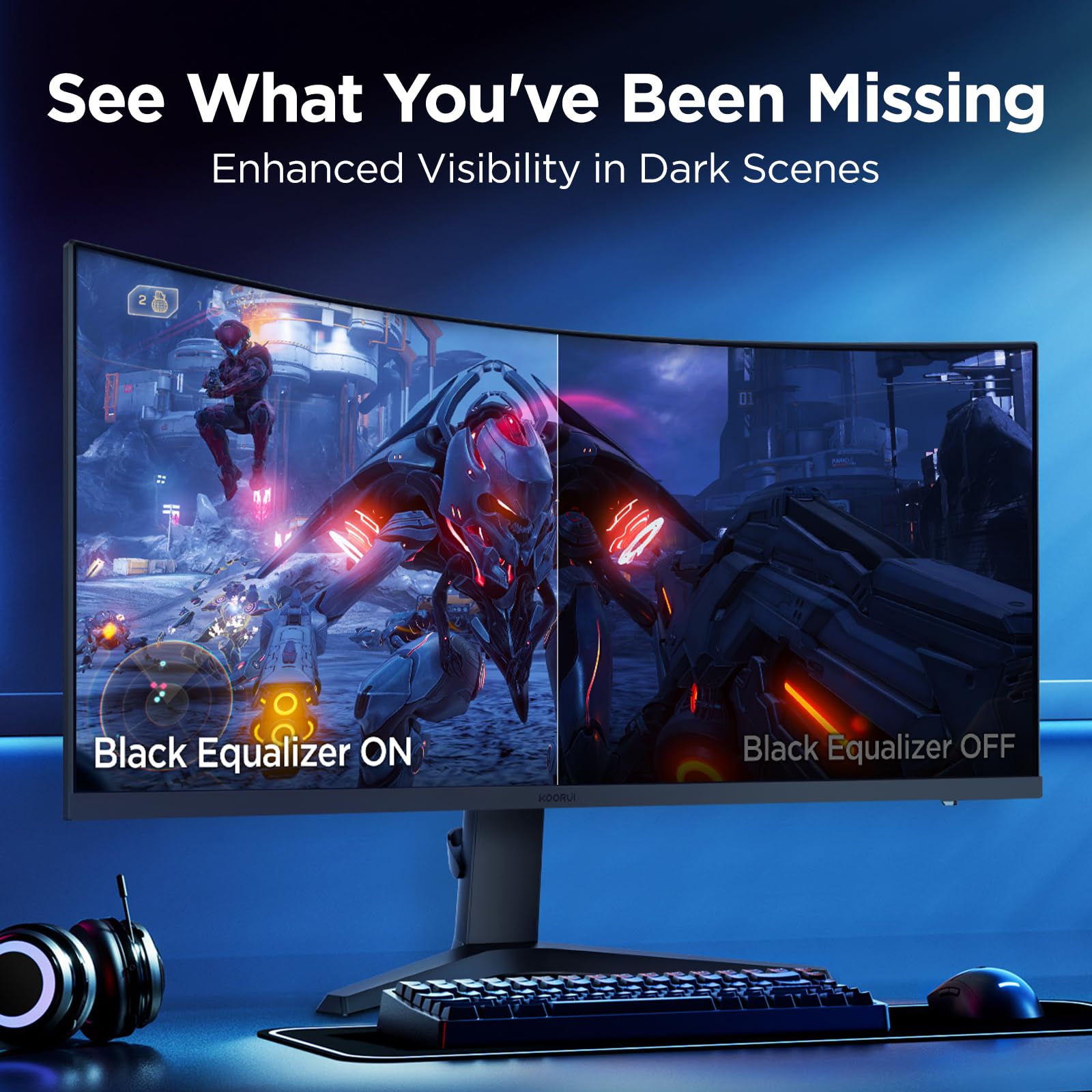 KOORUI 34E6UC 34 Zoll Ultrawide Curved Gaming Monitor, PC Bildschirm 200Hz, 1MS HDR 400, 1000R, UWQHD 3440x1440, Adaptive Sync, 2xHDMI & Display Port, VESA 75x75mm, DCI-P3 90% Höhenverstellbar 5