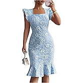 Floerns Women's Elegant Floral Jacquard Formal Dress Ruffle Sleeve Fishtail Wedding Guest Dresses