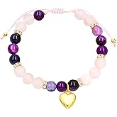 Heart Charm Bracelet, Natural Stone Wrap Strand String Beaded Bracelet for Women, Valentines Day Present, Mom Wife Daughter Girlfriend Teacher Gift, Free Engraving Available