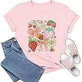 TIEEI Strawberry Shirt for Women Fruit Lover T-Shirts Strawberries Tee Bows Tops