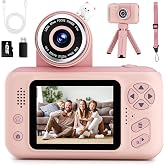 Makolle Kids Camera Toys for Girls 3-12 Year Old,HD Digital Video Camcorder Camera with Tripod,Children Chritmas Birthday Gift with SD Card-Pink