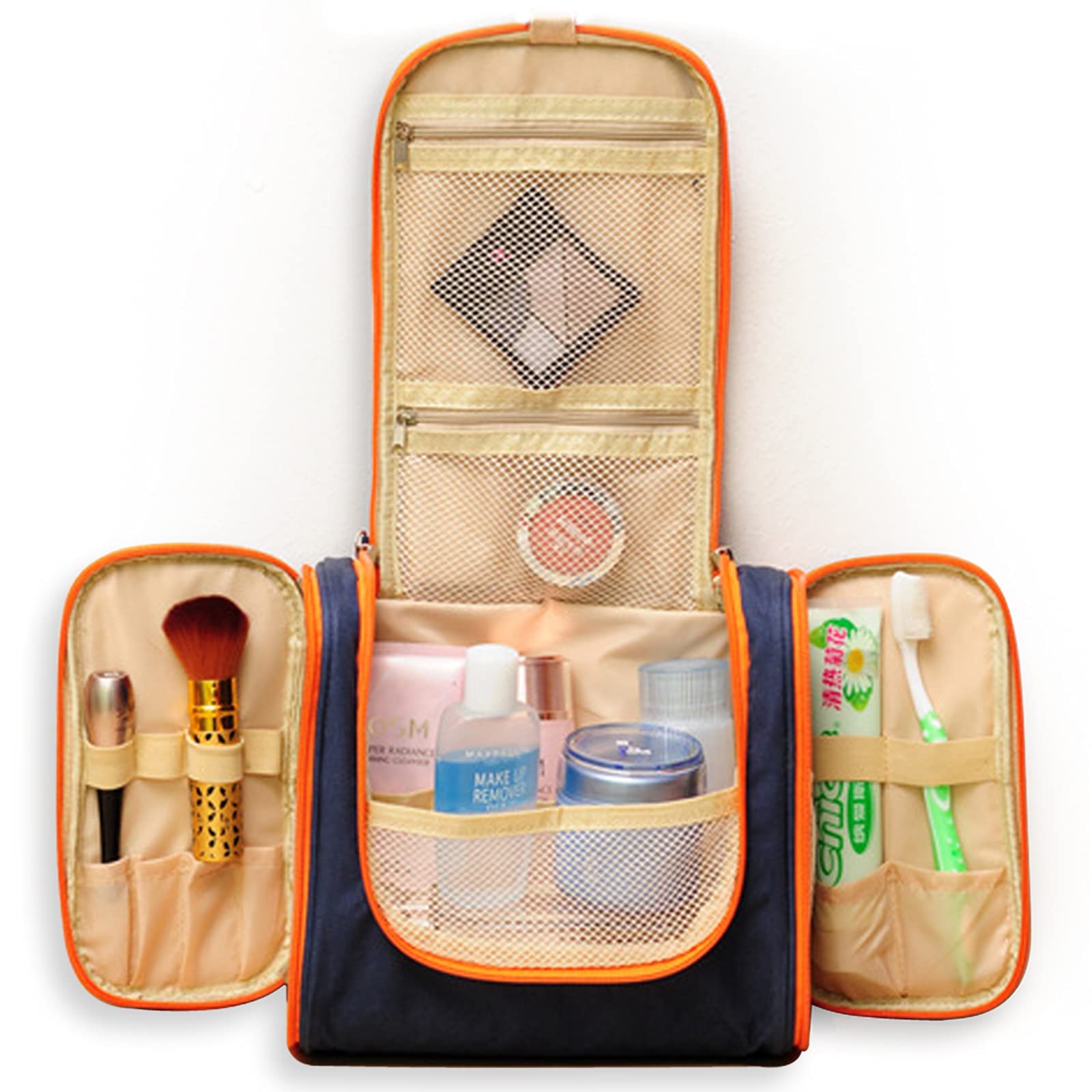 WildGrow Travel Multi Compartment Hanging Toiletry Bag Kits for Men, Women (Dark Blue)