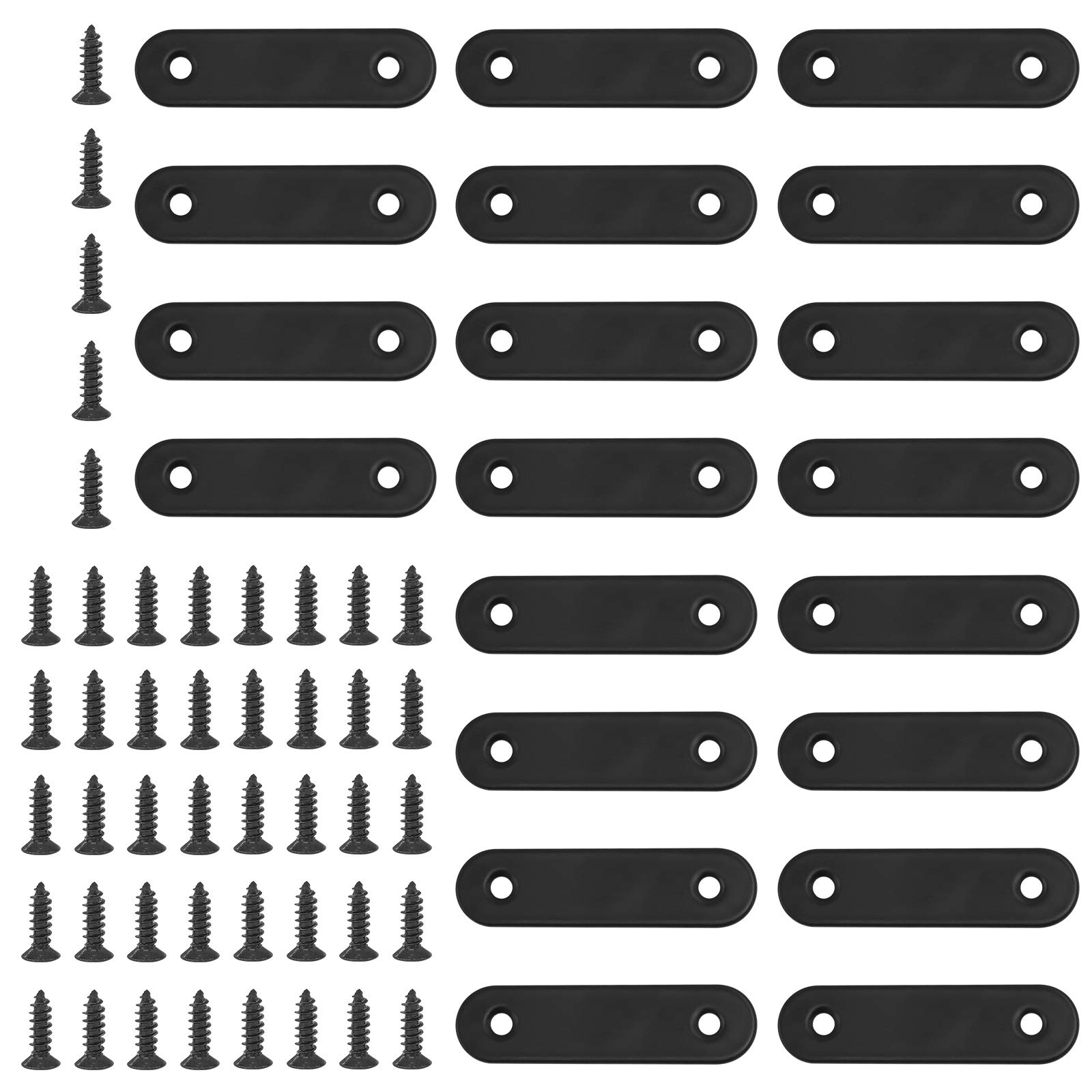 Glarks 20 Sets 60mm Flat Straight Corner Brace Black Metal Joint Plate Connector Repair Fixing Bracket with 45Pcs Screws for Wood Furniture (60x2mm)