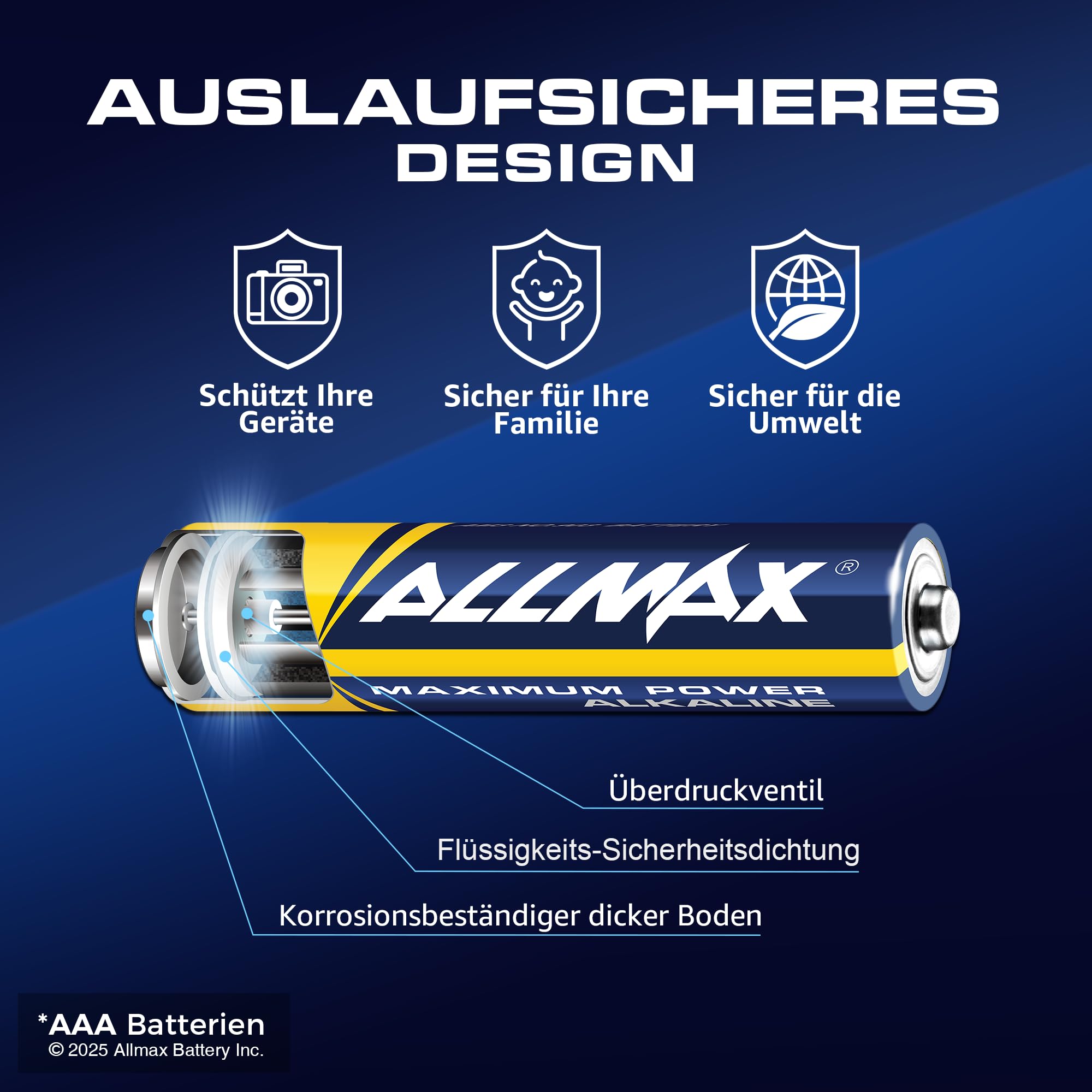Allmax AAA Micro (LR03) Maximum Power Alkaline Batterien (100 Stück) – Ultra-Langlebigkeit, auslaufsicheres Design, 10 Jahre Haltbarkeit, maximale Leistung (1,5 V) 4