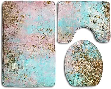 Juego de 3 Alfombrillas de baño de Espuma con Purpurina Rosa y Dorada