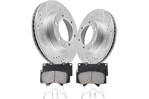 MOTOREVO Front Brake Pads And Rotors Kit Vented Compatible With Toyota Tacoma 2005-2023 Drilled Slotted Brake Rotors Ceramic Brake Pads Geomet (12.6in) 318.8mm Brakes And Rotors Kit