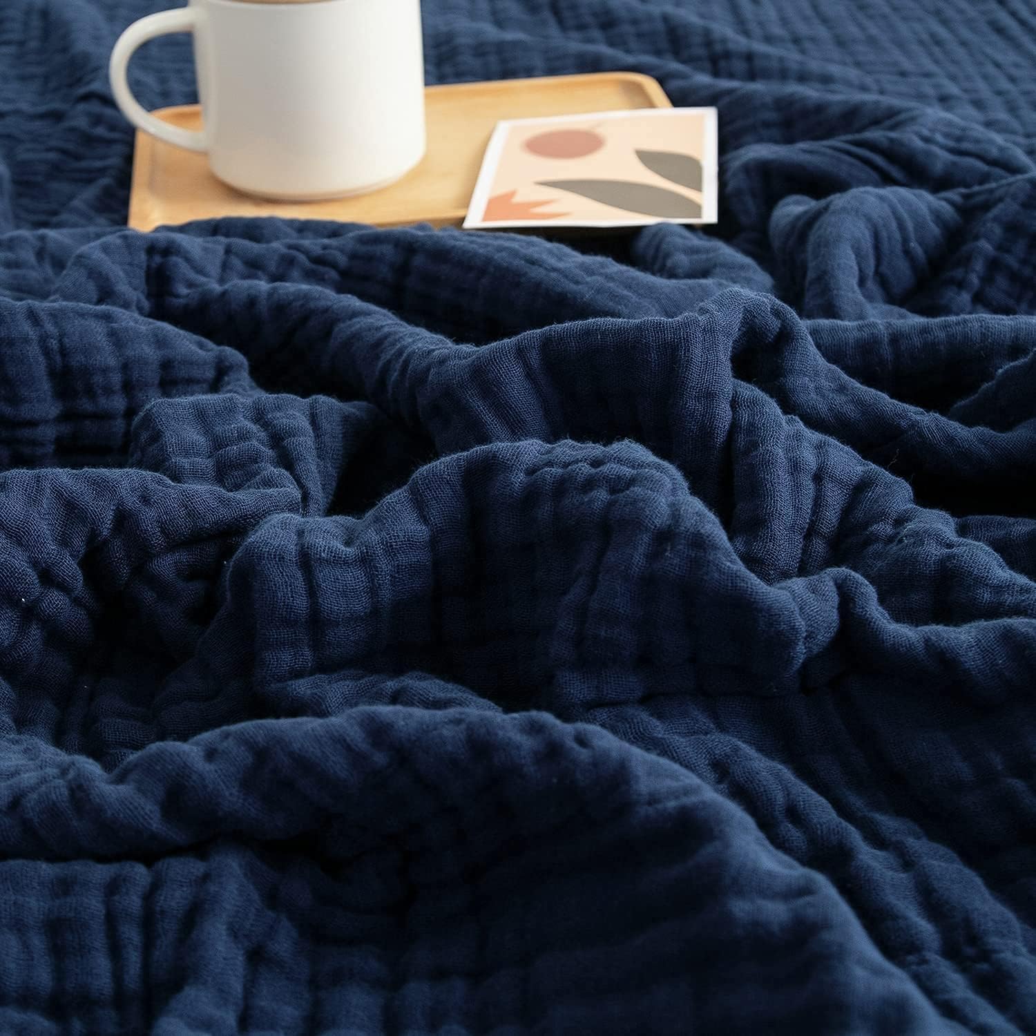 Photo 1 of EMME Muslin Blanket 100% Cotton Throw Blankets for Couch Breathable Gauze Blanket All Season Soft and Lightweight Pre-Washed Cotton Blanket (Navy, 50"x70")