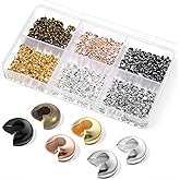 600pcs Crimp Beads for Jewelry Making Crimping Beads 4mm Half Round Open Crimp Bead Knot Covers for Jewelry Makings Bracelet Earring Necklace Pendant Craft DIY Gold Sliver