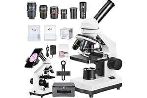 Fitense Microscope for Adults Kids, 40X-2000X Biological Microscope Kit for Home School Lab, 2 LED Lights Kids Monocular Micr