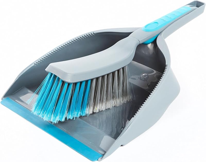 Beldray LA049254 Dustpan and Brush Set Grey Blue Ergonomic Handle