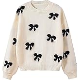 MakeMeChic Women's Bow Crew Neck Sweater Long Sleeve Knit Cute Pullover Tops