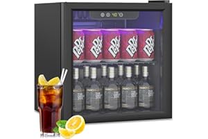 Stopsad Beverage Refrigerator Cooler, 60 Can/1.3 Cubic Feet Mini Fridge with Glass Front Door, Digital Display Small Refrigerator with Adjustable Shelves for Soda, Beer or Wine