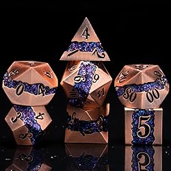 Polyhedral Metal Dice DND,RPG Purple Glitter Stripe