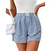 Lomon Womens Boxer Shorts Casual Summer Pajama Lounge Sleep Pj Gingham Plaid Shorts Y2K Beach Bottoms