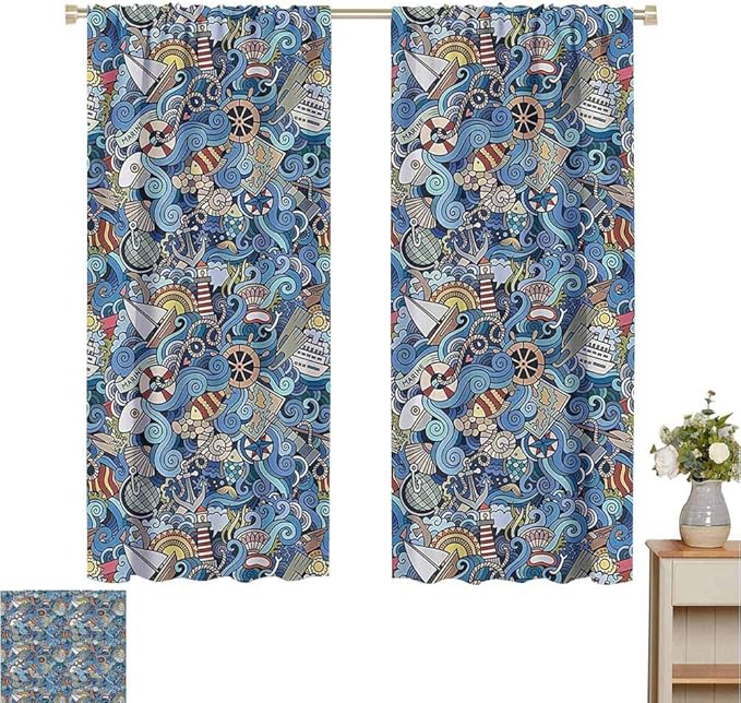 pattern curtains Beach Tropical Ocean Nautical,Seashells
