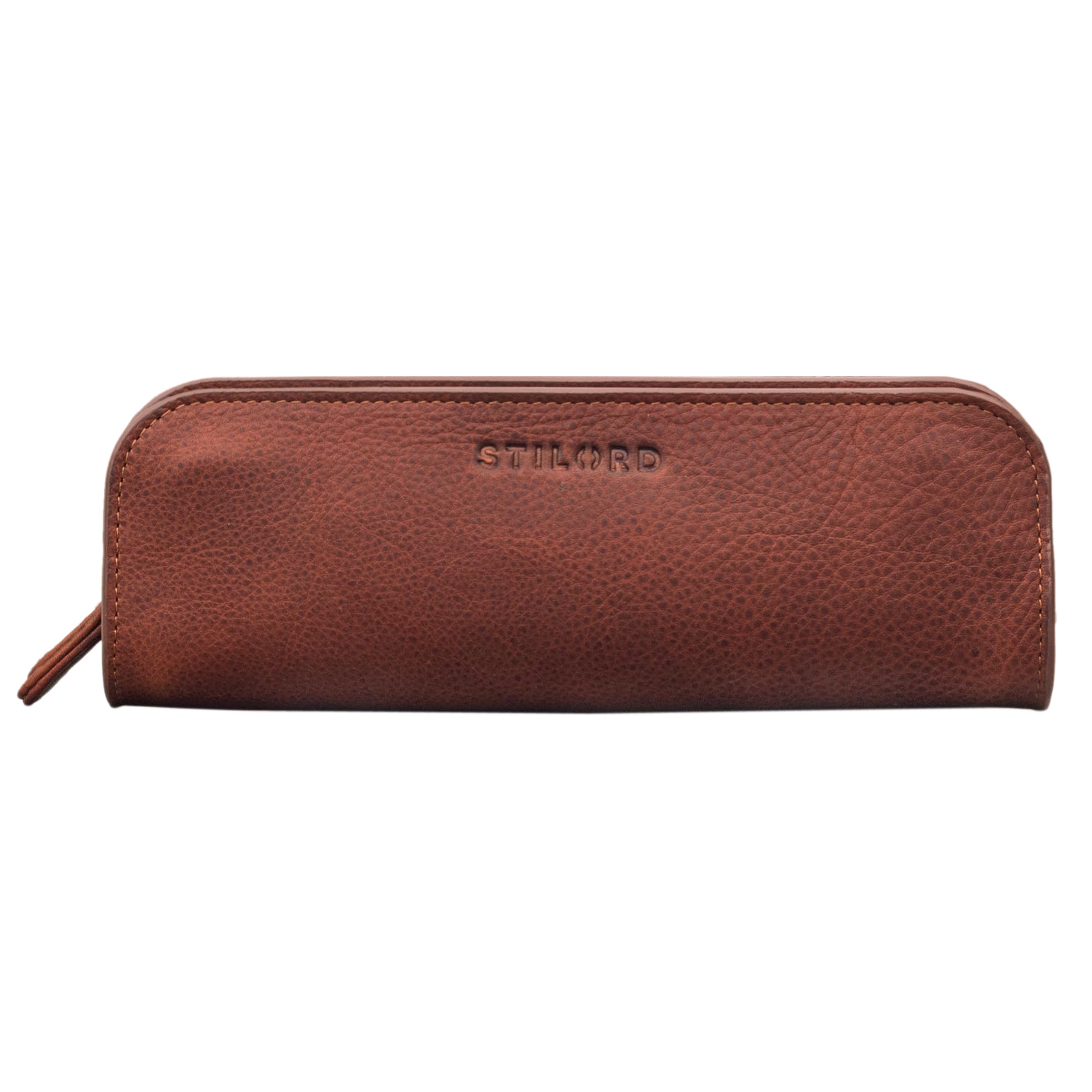 STILORD "Alfie" Leather Pencil Case Vintage Pen Case Stationary Organiser for Women Men Pencil Pouch in Genuine Leather Colour:Kara - Cognac