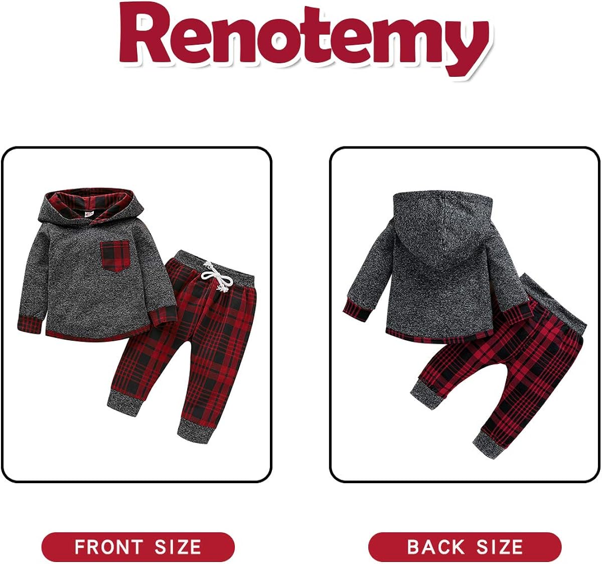 Toddler Infant Baby Boy Clothes Outfit Plaid Long Sleeve Hoodie Sweatshirt Pants Fall Winter Clothes Set for Baby Boy: Clothing