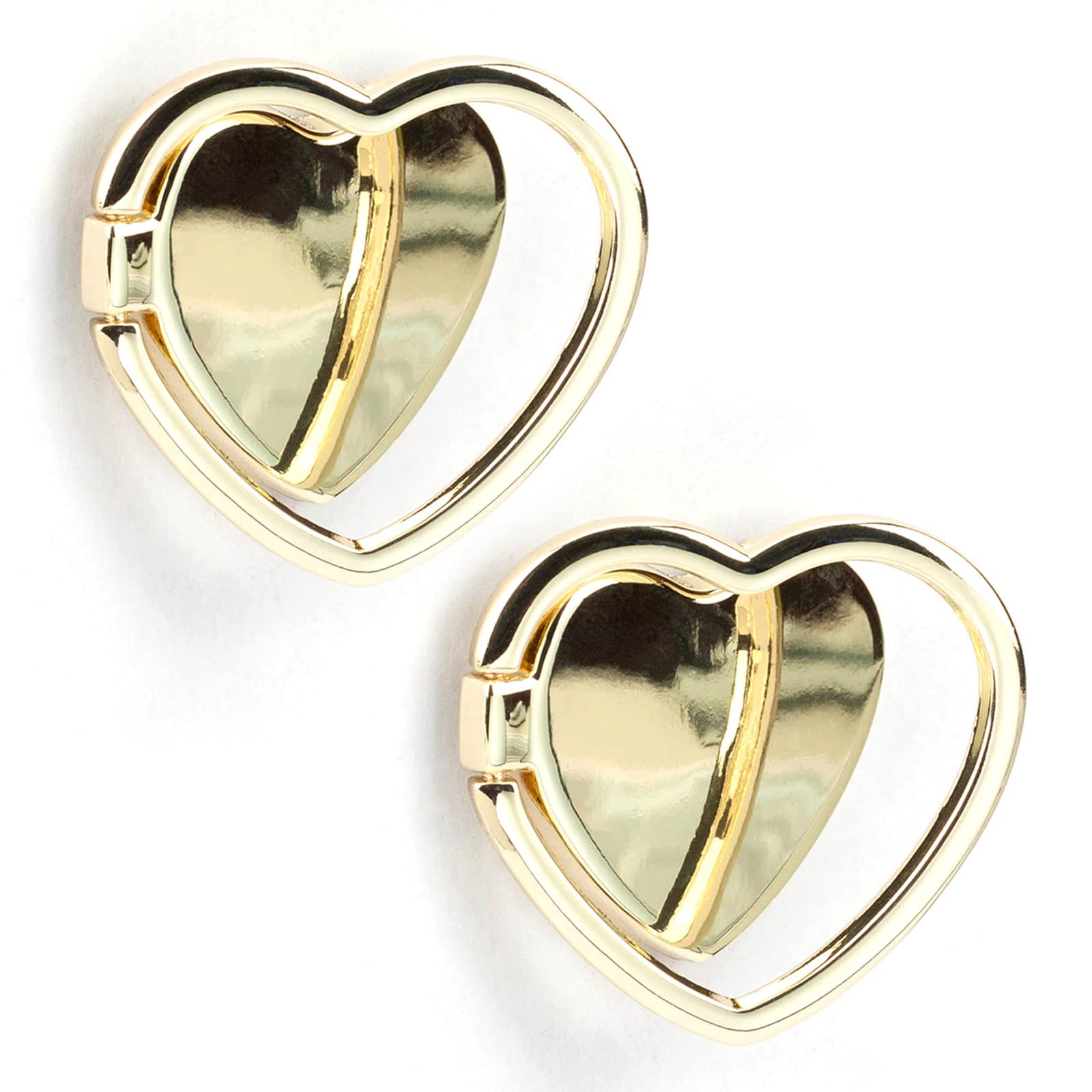 Photo 1 of 2 Packs Glossy Finish Love Heart Shaped Cell Phone Ring Holder Stand, 360 Degree Rotation Finger Ring Kickstand with Polished Metal Phone Grip (Gold)