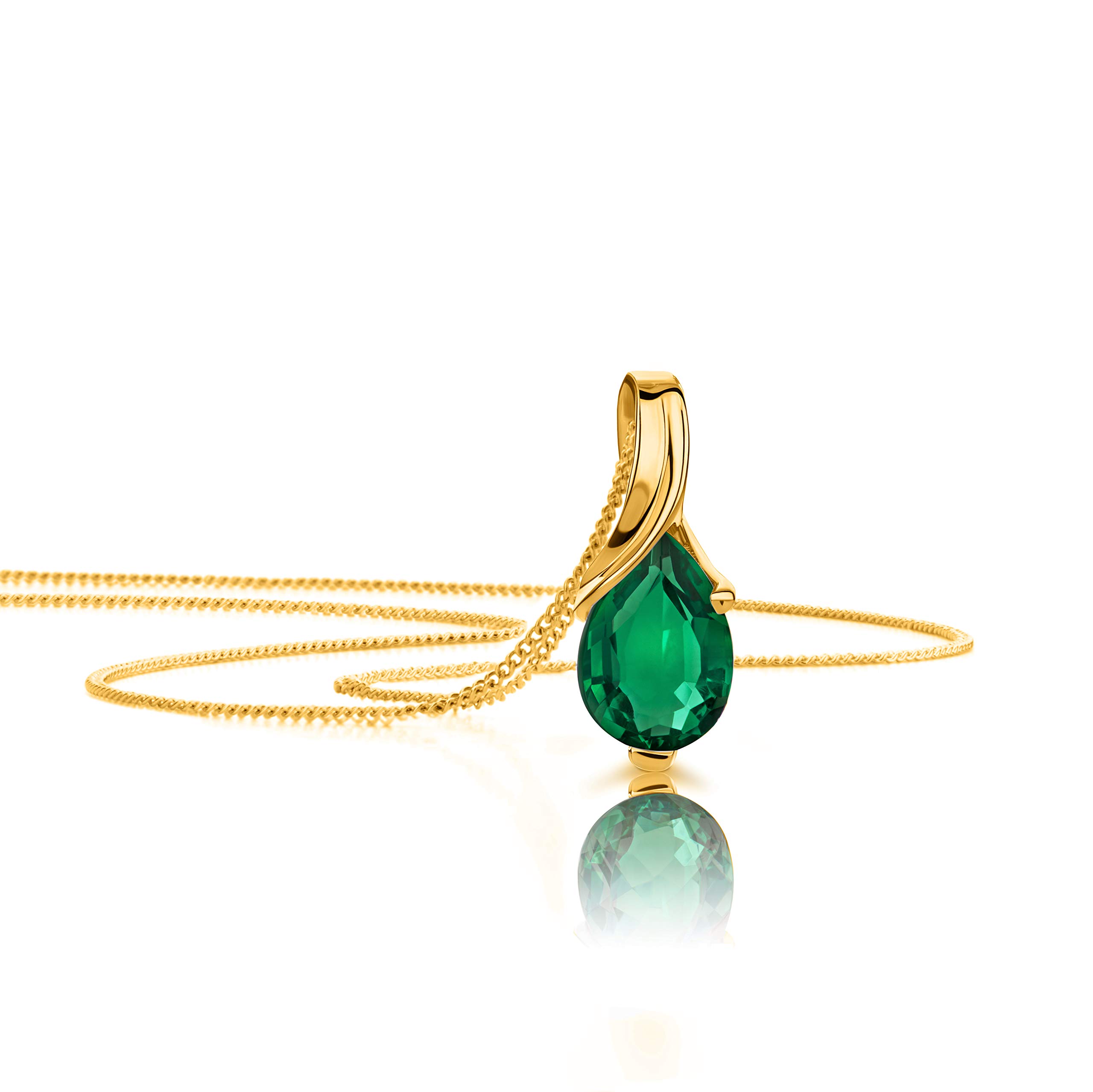 OROVI Pear-Shaped Yellow Gold Necklace for Women with an Emerald in 9 Carat Gold, Hypoallergenic Necklace - Handmade pendants with jewellery box - Made in Italy — image 1