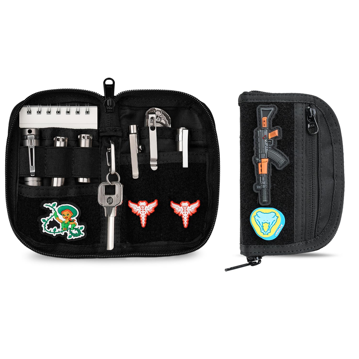 VIPERADE VE21 EDC Pouch Small Pocket Organiser with 9 Compartments, Pocket Tool Pouch with Patches Display Panel, Mini Organiser Bag for Men