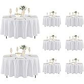 Fitable 8 Pack Round Tablecloths: Stain Resistant Wrinkle Free Circle Table Clothes, Washable Reusable Polyester Table Covers for Wedding Party Birthday Banquet Reception(White, 84 Inch)