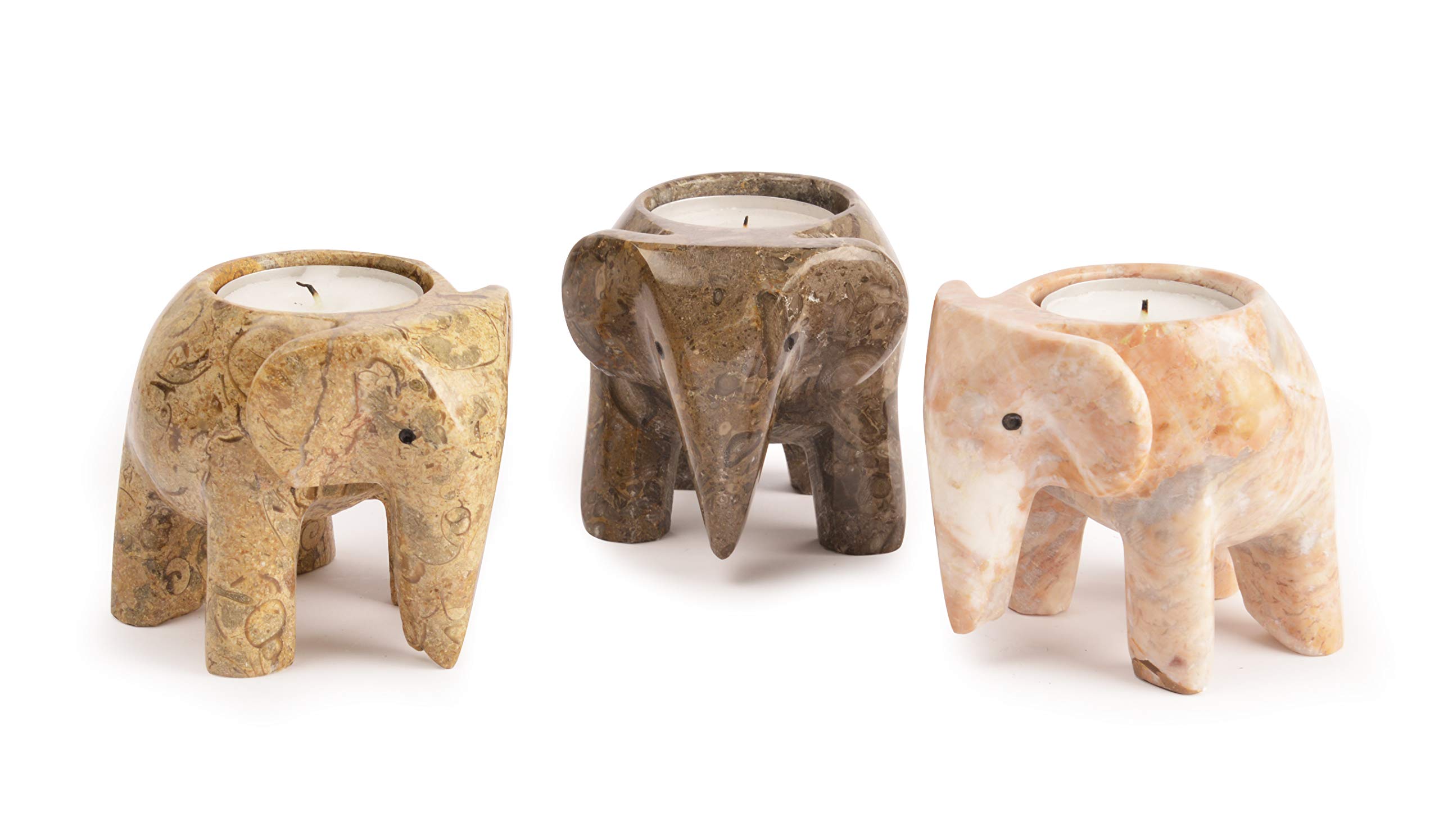 Marble Elephant Tea Light Candle Holder Collection - Fossilstone Collection