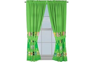 Sunny Side Up Window Curtains for Kids Bedroom 4-Piece Drape Set with 2 Tiebacks, Green - Minecraft, 42" W x 63" L (Pack of 2)