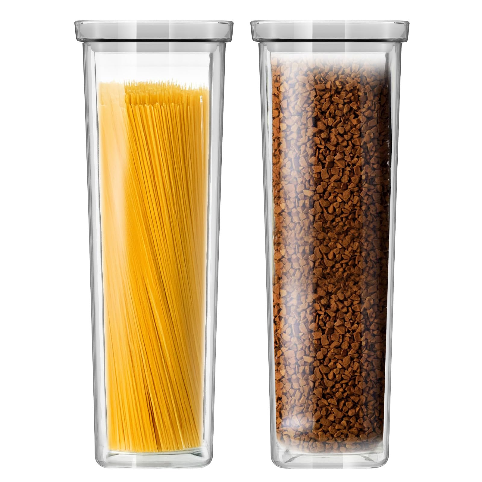 Photo 1 of 2 Pcs Airtight Food Storage Containers, 2.6L Plastic Spaghetti Pasta Containers with Easy Lock Lids, Clear Acrylic Skinny Canister Jarfor Spaghetti Lasagna Fettuccine Noodle Kitchen Pantry Storage