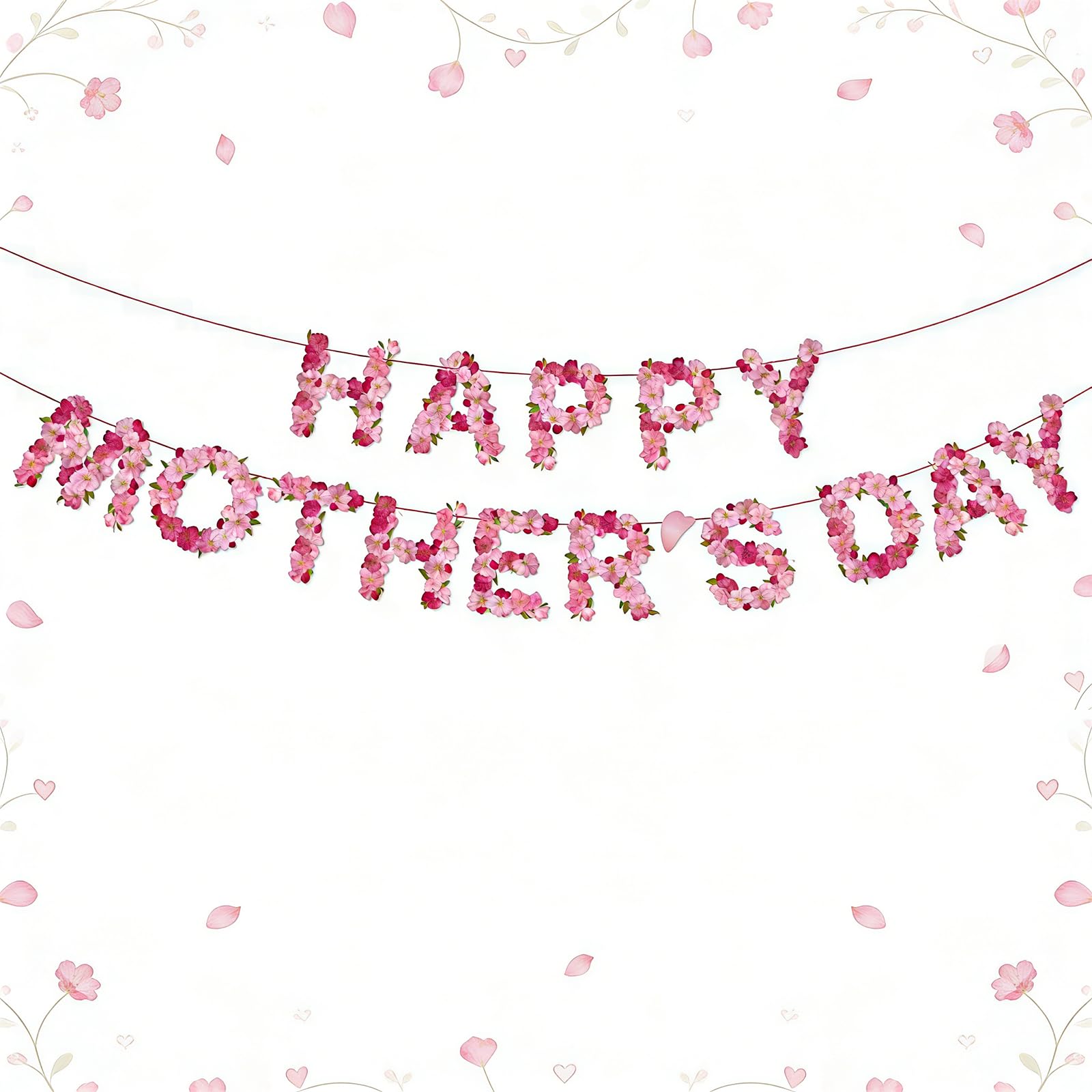 Happy Mothers Day Banner Pink Floral Garland Bunting Party Decoration Hanging Sign for Home Garden Fireplace Dessert Table Celebration Decor