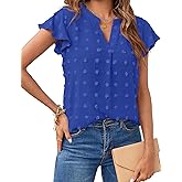 MEROKEETY Women's 2026 Spring V Neck Ruffle Short Sleeve Blouse Summer Swiss Dot Dressy Casual Flowy Shirt Tunic Top