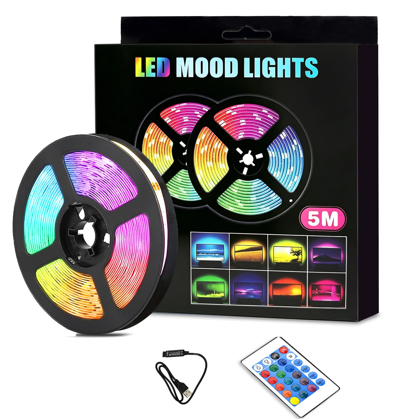 HKF HO KI HO LED Strips Light 5M,RGB LED Strip Lights with 24-Keys Remote Control,Colour Changing Led Lights for Bedroom,Party