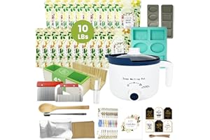 PIUH Soap Melter with 10 Lbs Soap Base, 10 Lbs Soap Base Making Kits for Adults Including Soap Melter, 3 Molds, Clear & White Soap Base and Soap Packaging Supplies for Beginners Making Soaps