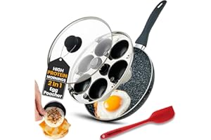 Egg Poacher Pan & Poached Egg Maker, Granite Egg Poacher with 6 Cups - Egg Pan - 10 Inch Frying Pan Nonstick Omelette Pan